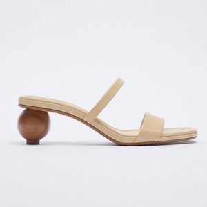Zara Wood Heeled Leather Sandals